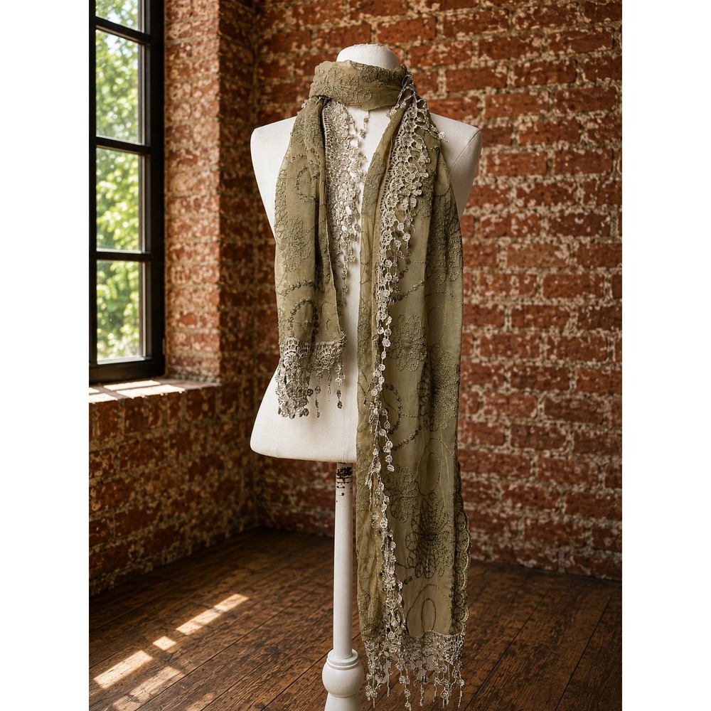 Mesh Scarf Crochet Lace Trim Floral Boho Wrap Cottagecore Fairy Whimsigoth